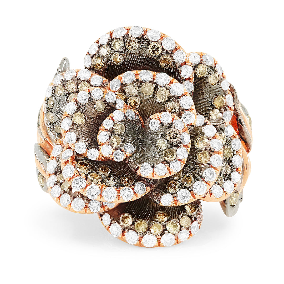 Beautiful Hand Crafted 18K Rose Gold  Brown Diamond And Diamond Aspen Collection Ring