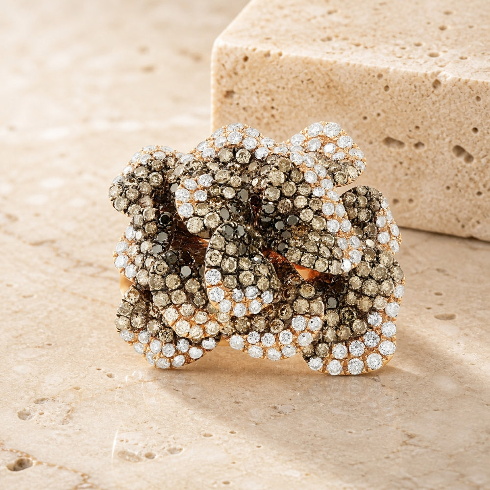 DR12027 - 18K Rose Gold Brown Diamond Flower Ring