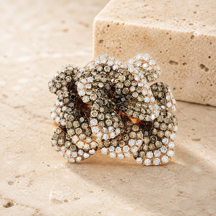 DR12027 - 18K Rose Gold Brown Diamond Flower Ring