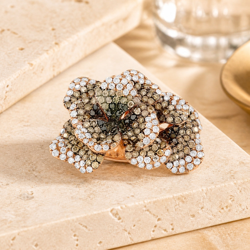 DR12028 - 18K Rose Gold Brown Diamond Flower Ring