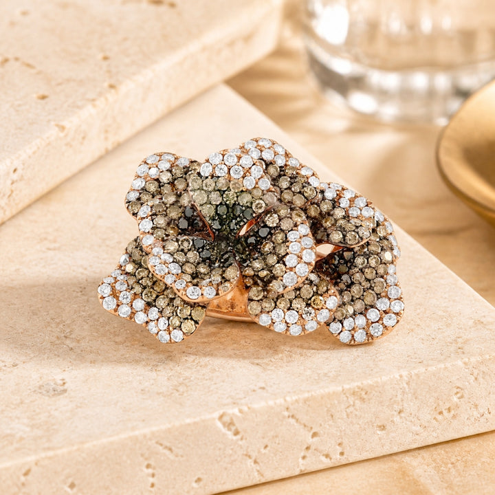 DR12028 - 18K Rose Gold Brown Diamond Flower Ring