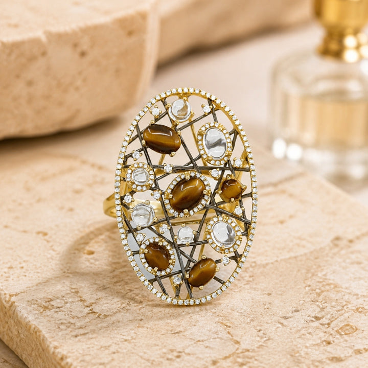 DR12403 - 14K Yellow Gold Tigers Eye Ring