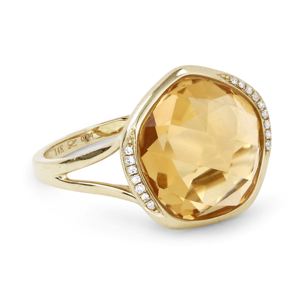Beautiful Hand Crafted 14K Yellow Gold  Citrine And Diamond Eclectica Collection Ring