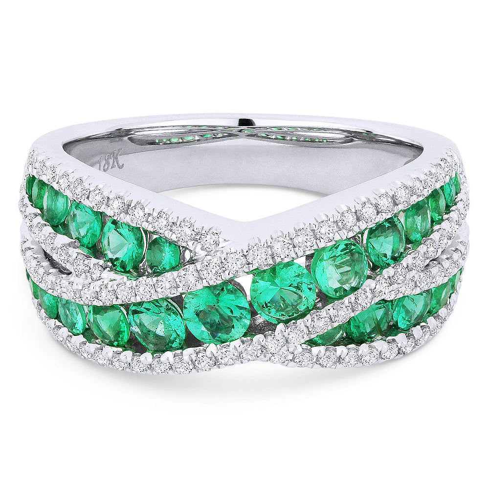 Beautiful Hand Crafted 18K White Gold  Emerald And Diamond Arianna Collection Ring