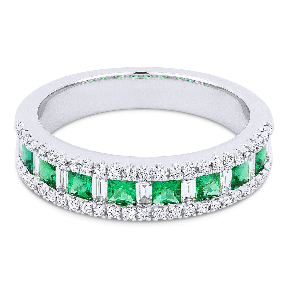 Beautiful Hand Crafted 18K White Gold  Emerald And Diamond Arianna Collection Ring