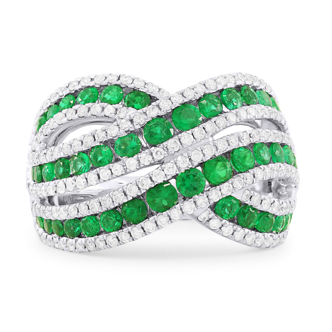 Beautiful Hand Crafted 18K White Gold  Emerald And Diamond Arianna Collection Ring