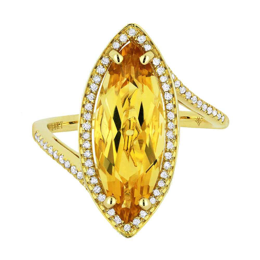 Beautiful Hand Crafted 14K Yellow Gold  Citrine And Diamond Eclectica Collection Ring