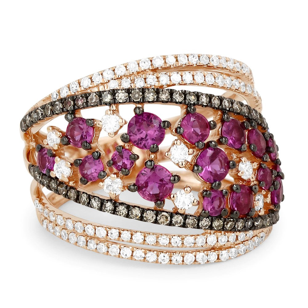 Beautiful Hand Crafted 14K Rose Gold  Pink Sapphire And Diamond Arianna Collection Ring