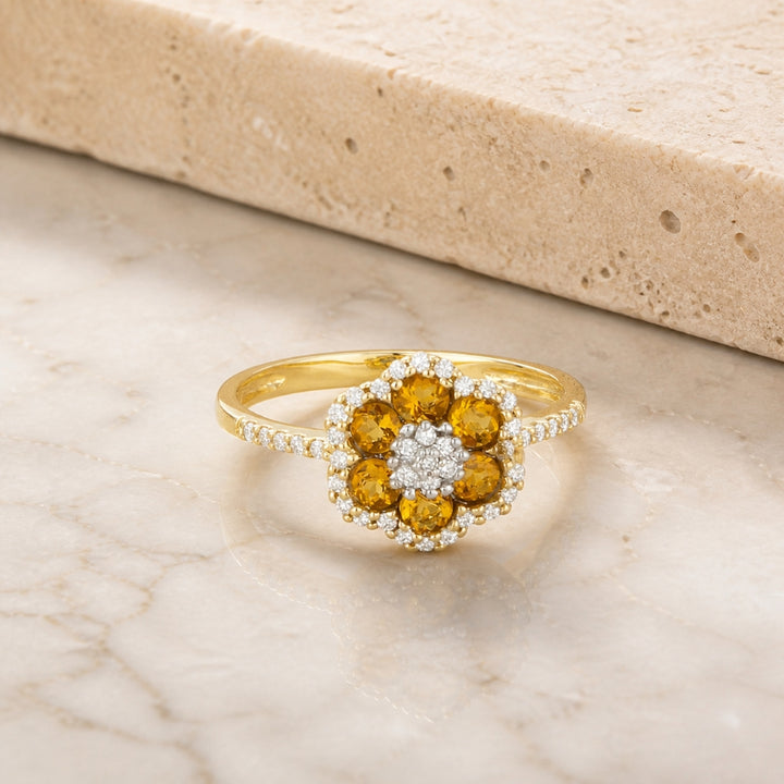 DR7732 - 14K Yellow Gold Citrine Flower Ring