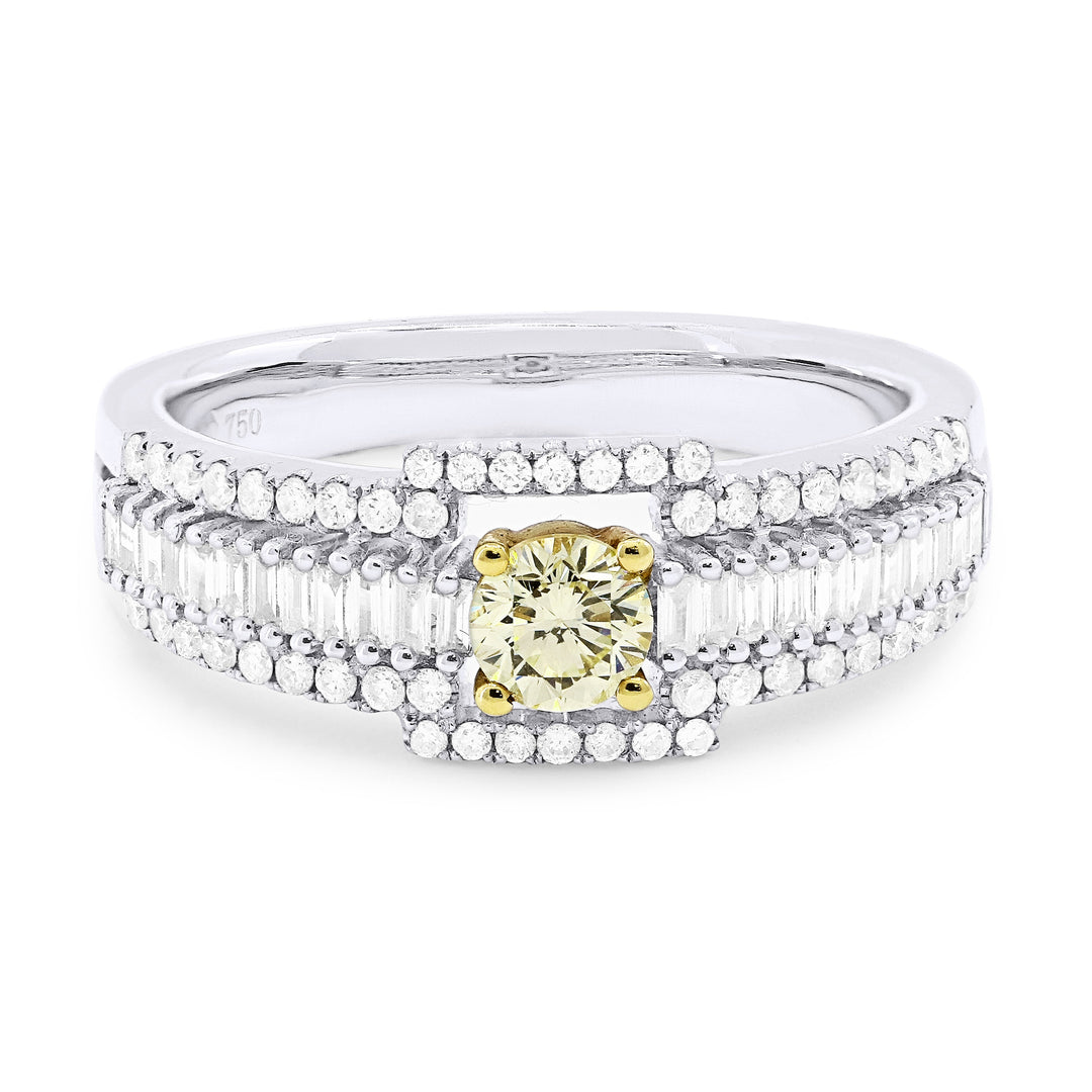 Beautiful Hand Crafted 18K White Gold  Yellow Diamond And Diamond Aspen Collection Ring