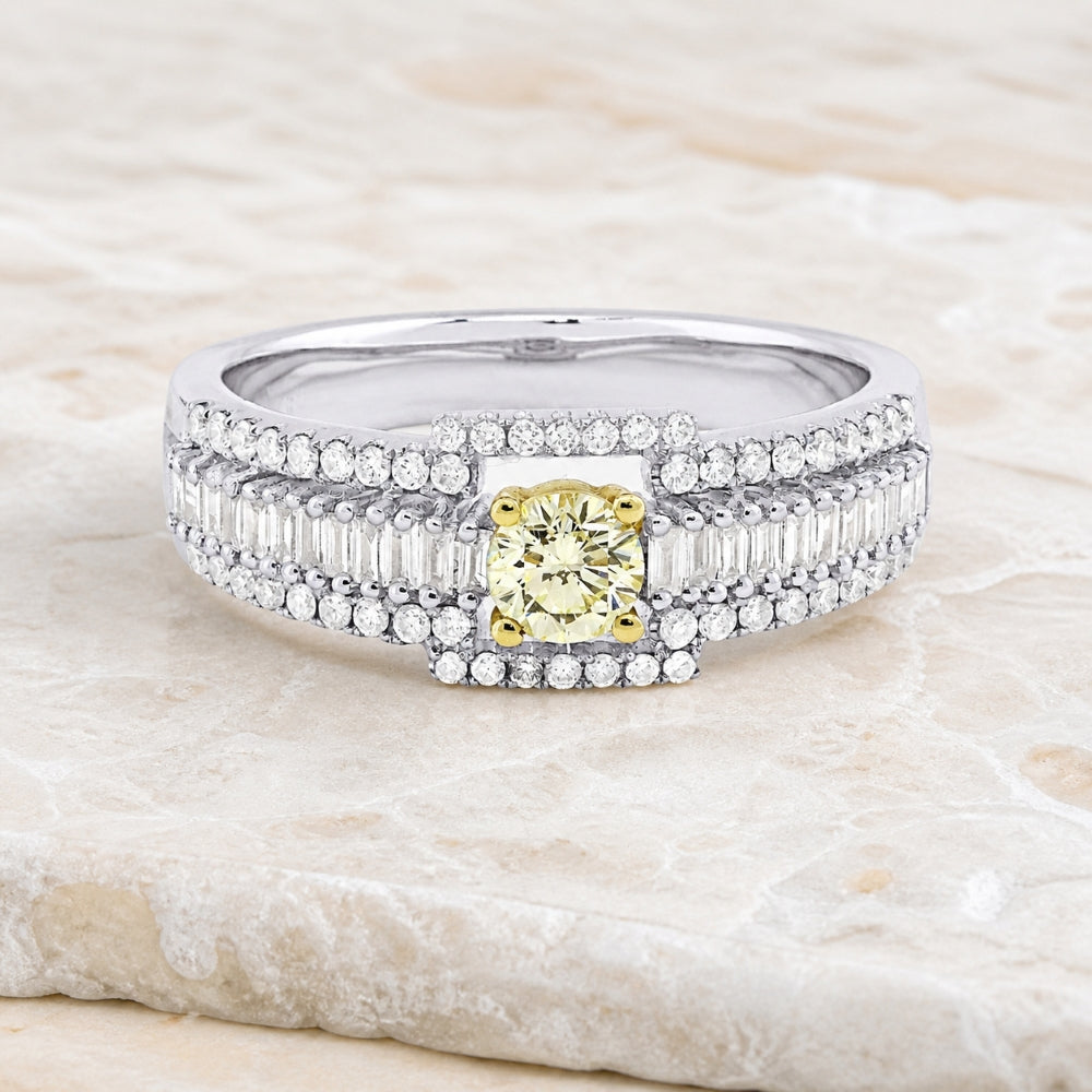 DR8981 - 18K White Gold Yellow Diamond Ring