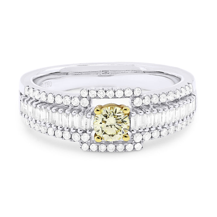Beautiful Hand Crafted 18K White Gold  Yellow Diamond And Diamond Aspen Collection Ring