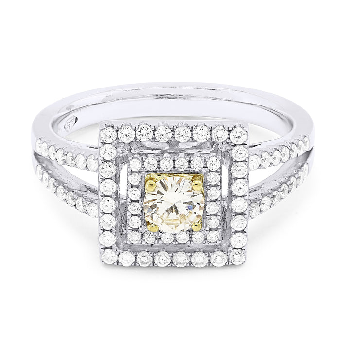 Beautiful Hand Crafted 18K White Gold  Yellow Diamond And Diamond Aspen Collection Ring