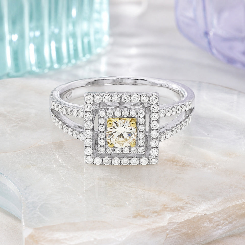 DR9196 - 18K White Gold Yellow Diamond Ring
