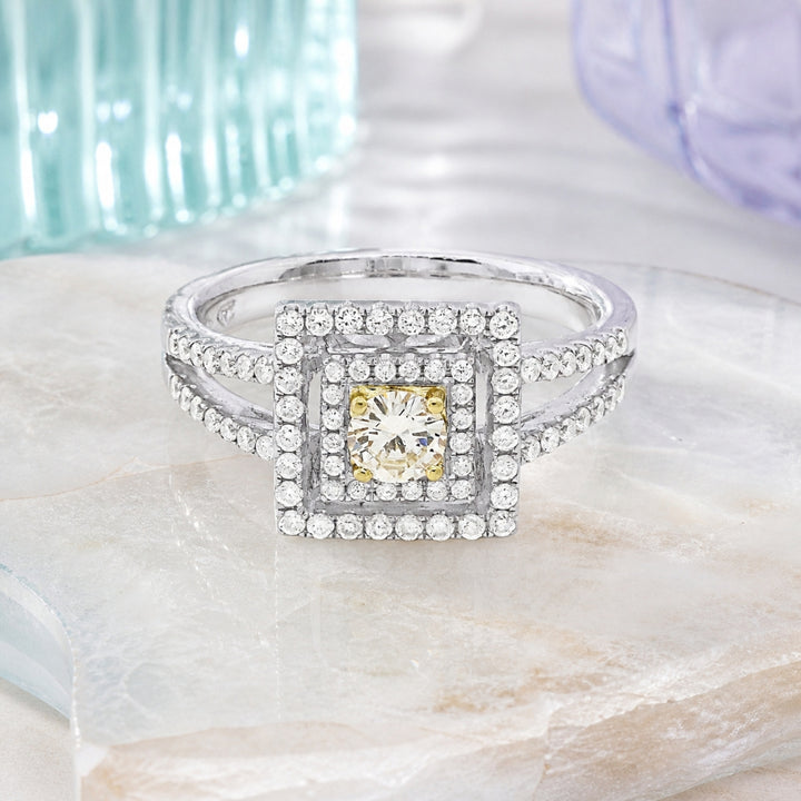 DR9196 - 18K White Gold Yellow Diamond Ring