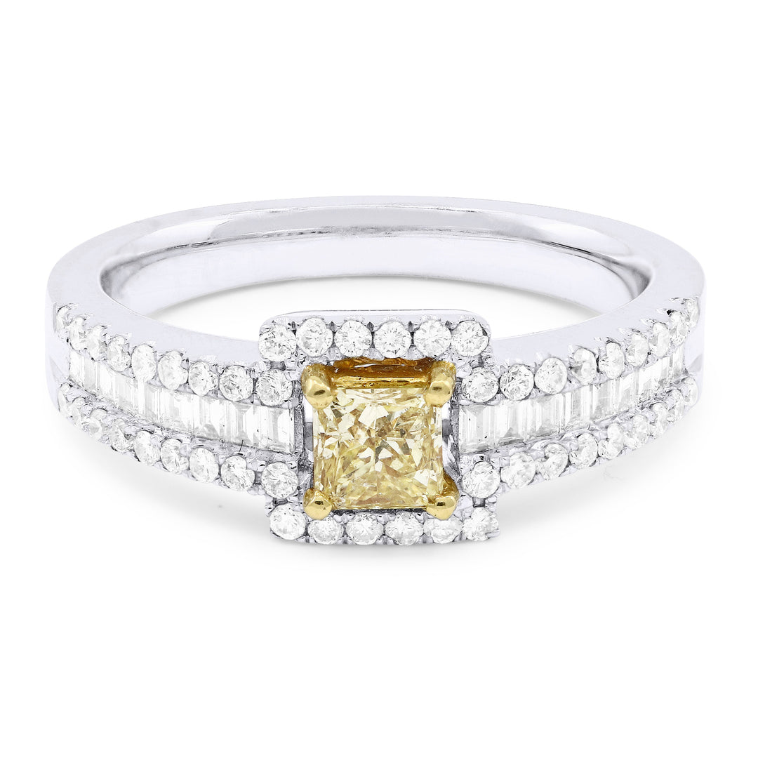 Beautiful Hand Crafted 18K White Gold  Yellow Diamond And Diamond Aspen Collection Ring