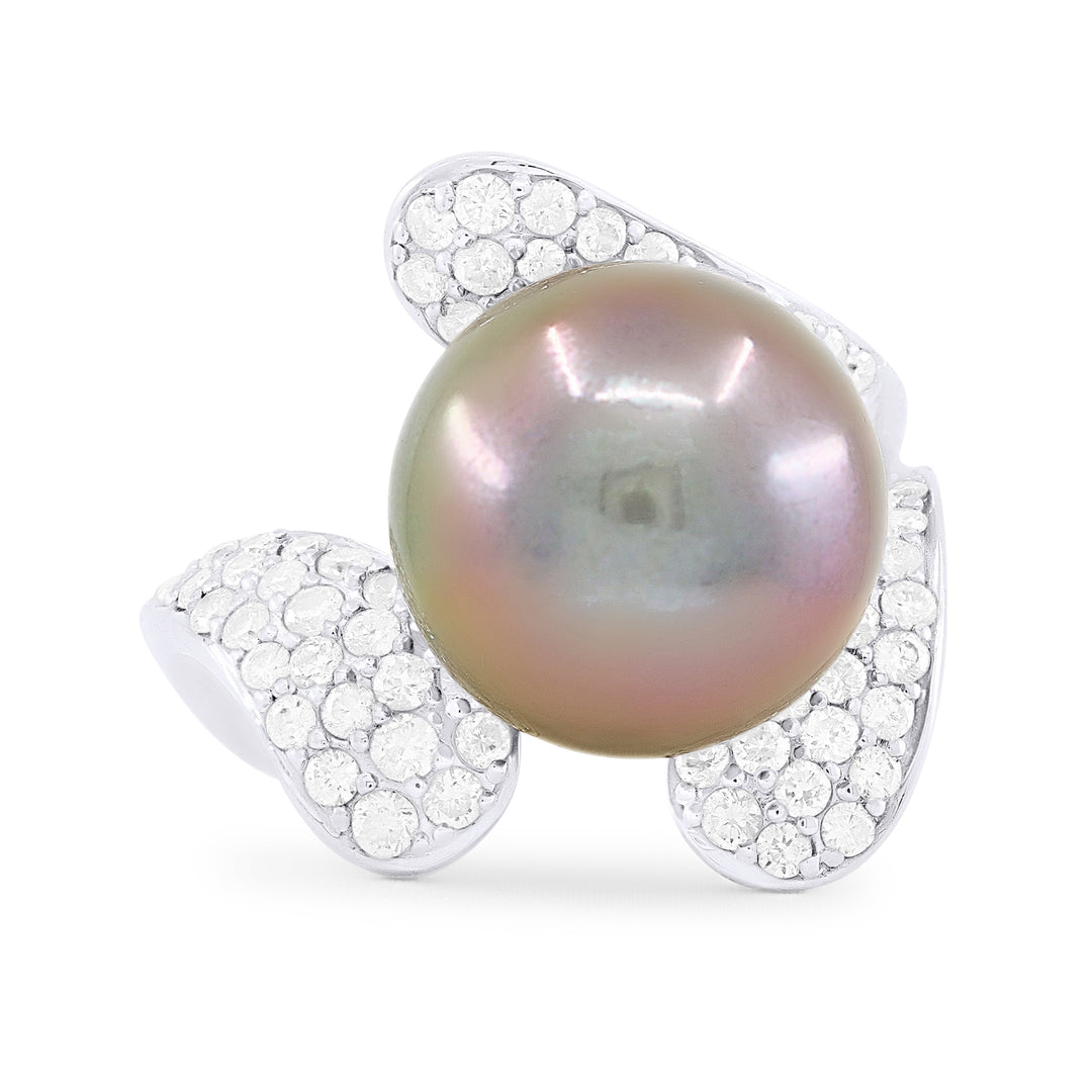 Beautiful Hand Crafted 18K White Gold  Pearl And Diamond Aspen Collection Ring