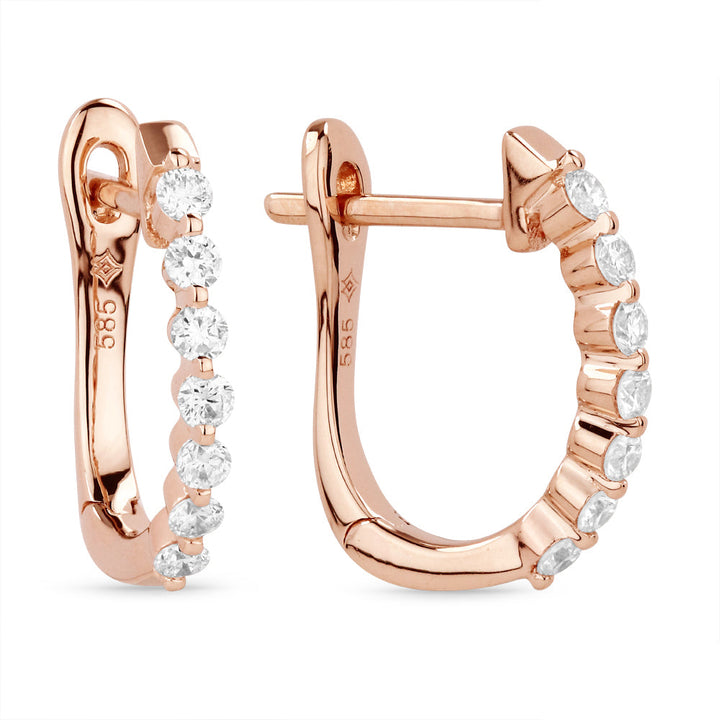 Beautiful Hand Crafted 14K Rose Gold White Diamond Milano Collection Hoop Earrings With A Hoop Closure