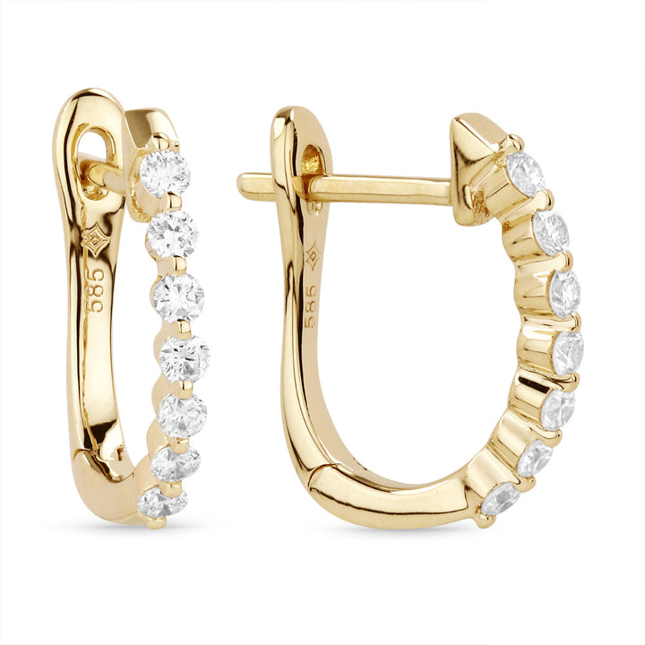 Beautiful Hand Crafted 14K Yellow Gold White Diamond Milano Collection Hoop Earrings With A Hoop Closure