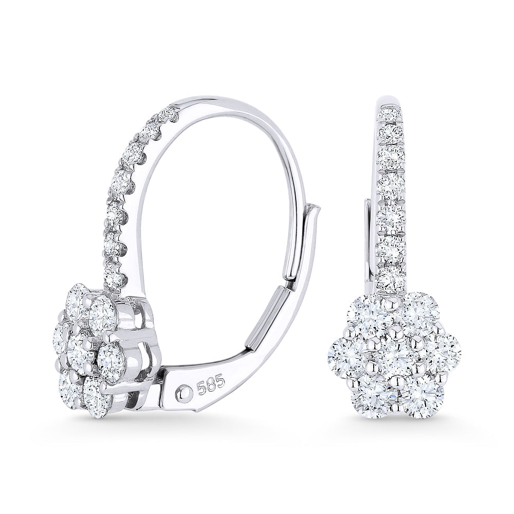 Beautiful Hand Crafted 14K White Gold White Diamond Lumina Collection Drop Dangle Earrings With A Lever Back Closure