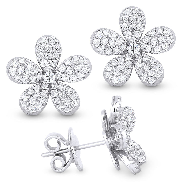 Beautiful Hand Crafted 14K White Gold White Diamond Milano Collection Stud Earrings With A Push Back Closure