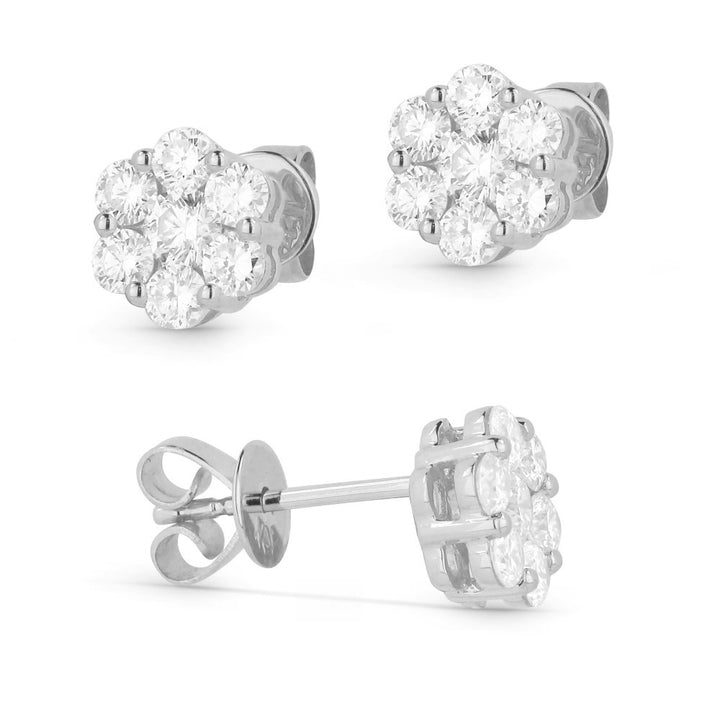 Beautiful Hand Crafted 14K White Gold White Diamond Lumina Collection Stud Earrings With A Push Back Closure