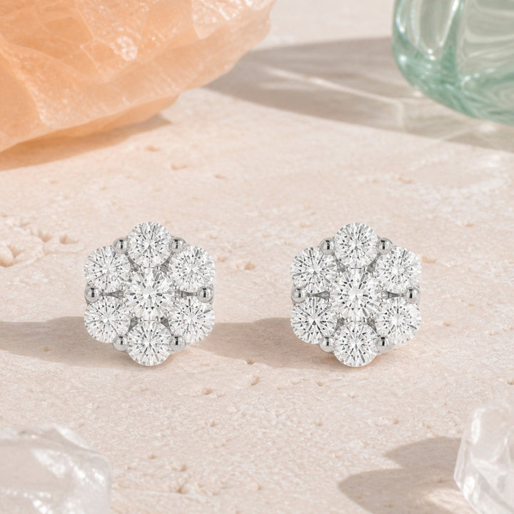 E1013 - 14K Gold Diamond Cluster Stud Earrings