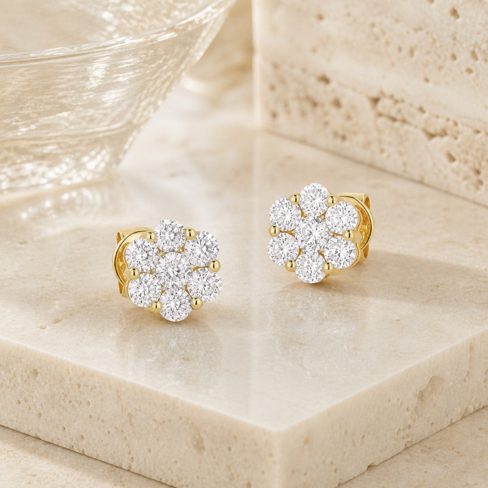 E1013 - 14K Gold Diamond Cluster Stud Earrings