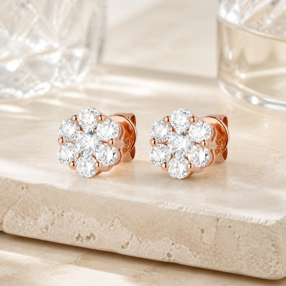 E1014 - 14K Gold Diamond Cluster Stud Earrings