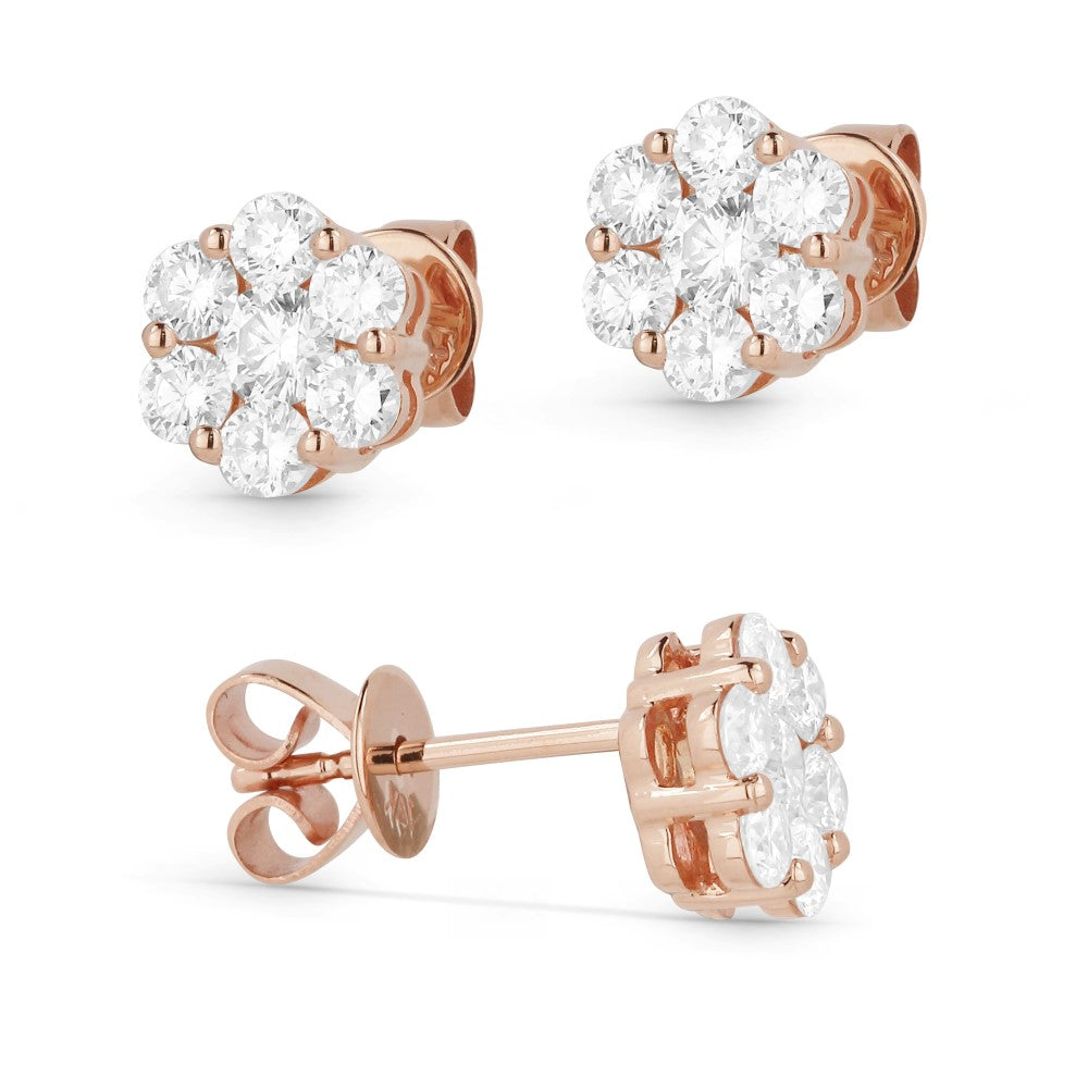 Beautiful Hand Crafted 14K Rose Gold White Diamond Lumina Collection Stud Earrings With A Push Back Closure