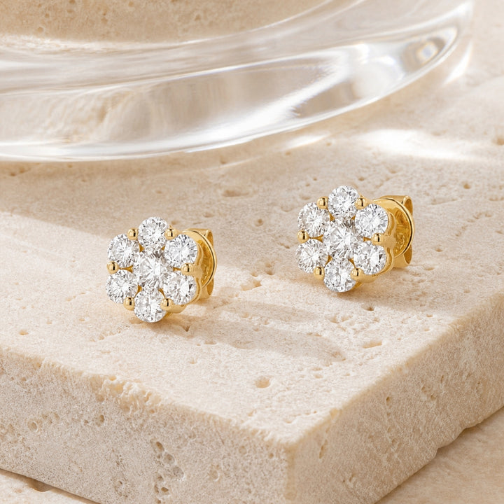 E1014 - 14K Gold Diamond Cluster Stud Earrings