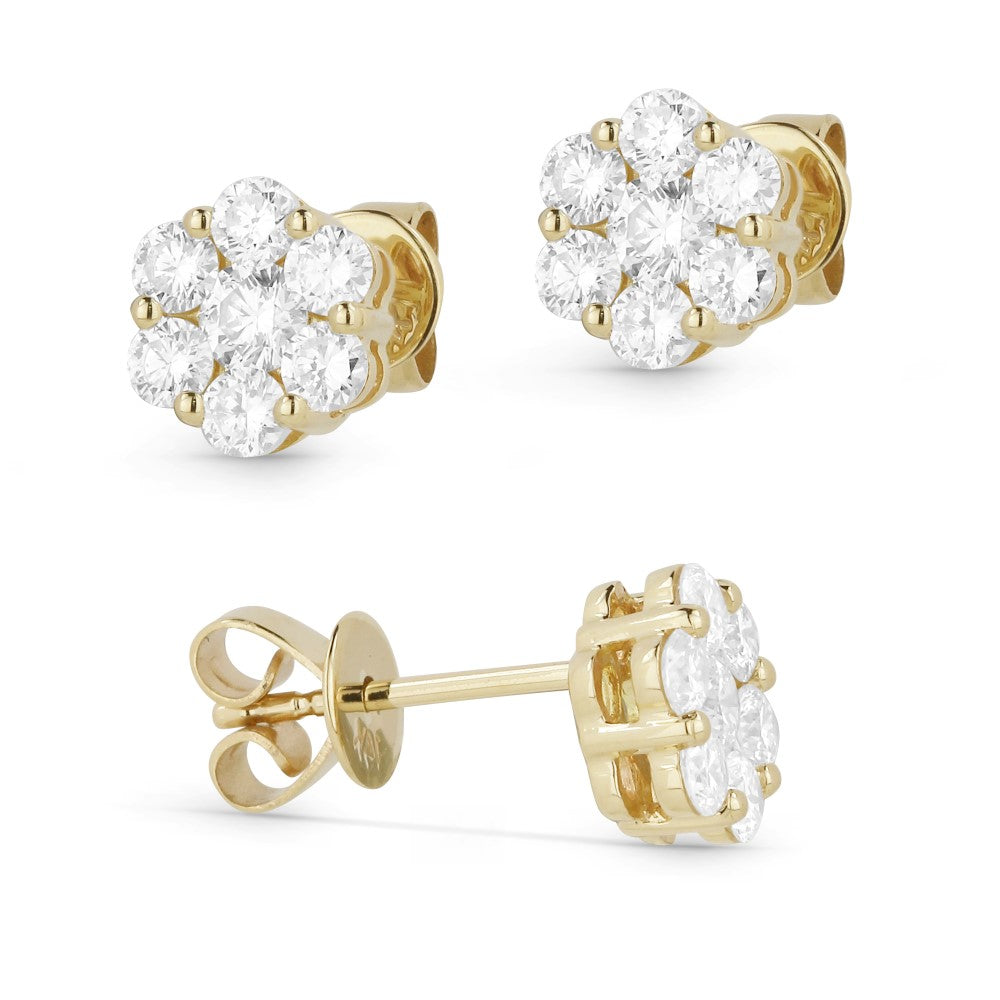 Beautiful Hand Crafted 14K Yellow Gold White Diamond Lumina Collection Stud Earrings With A Push Back Closure