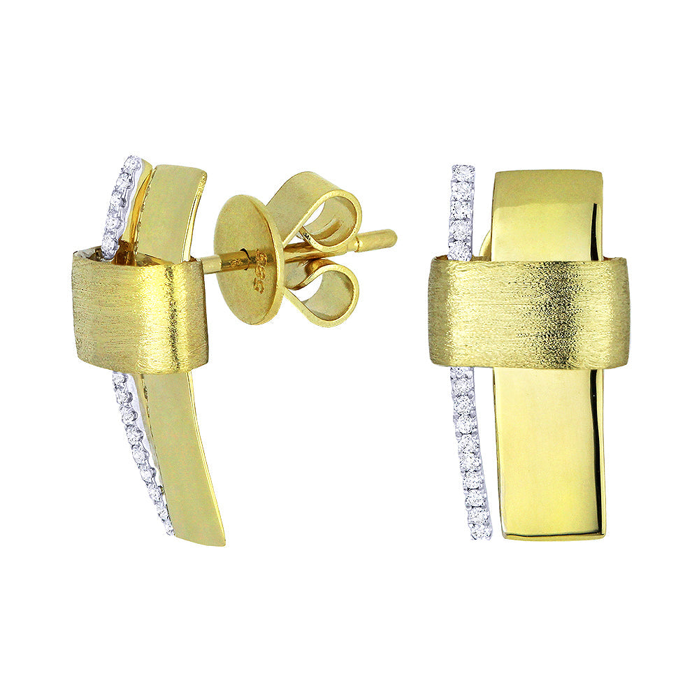 Beautiful Hand Crafted 14K Yellow Gold White Diamond Milano Collection Stud Earrings With A Push Back Closure