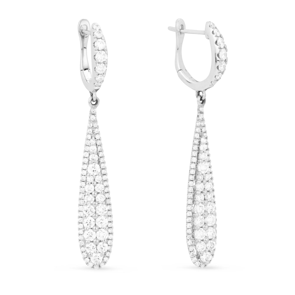 Beautiful Hand Crafted 14K White Gold White Diamond Milano Collection Drop Dangle Earrings With A Lever Back Closure