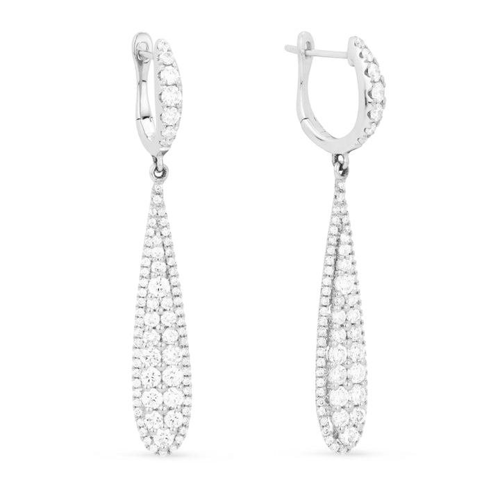 Beautiful Hand Crafted 14K White Gold White Diamond Milano Collection Drop Dangle Earrings With A Lever Back Closure