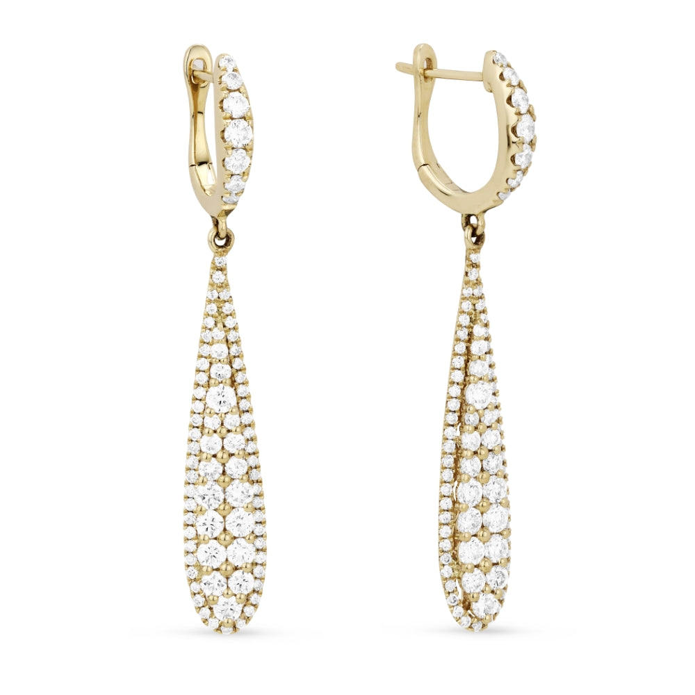 Beautiful Hand Crafted 14K Yellow Gold White Diamond Milano Collection Drop Dangle Earrings With A Lever Back Closure