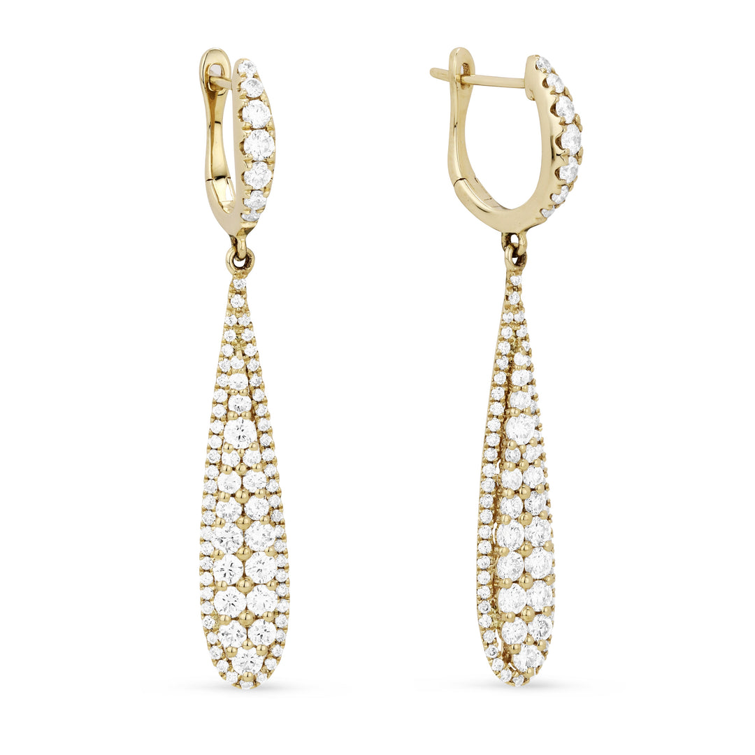 Beautiful Hand Crafted 14K Yellow Gold White Diamond Milano Collection Drop Dangle Earrings With A Lever Back Closure