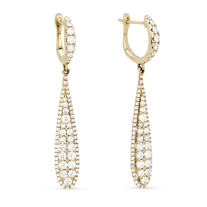 Beautiful Hand Crafted 14K Yellow Gold White Diamond Milano Collection Drop Dangle Earrings With A Lever Back Closure