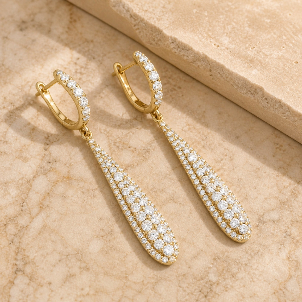 E1020 - 14K Gold Diamond Pear Drop Earrings
