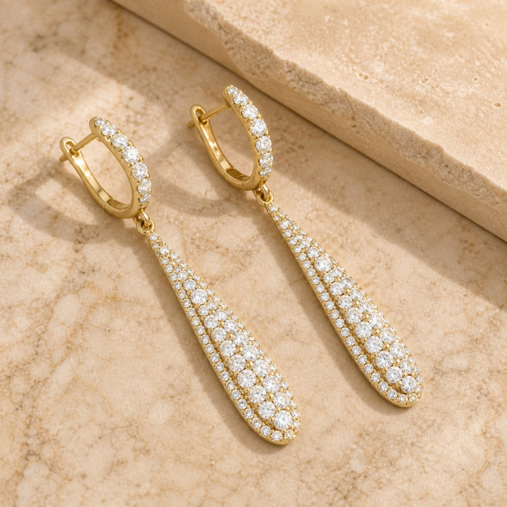 E1020 - 14K Gold Diamond Pear Drop Earrings