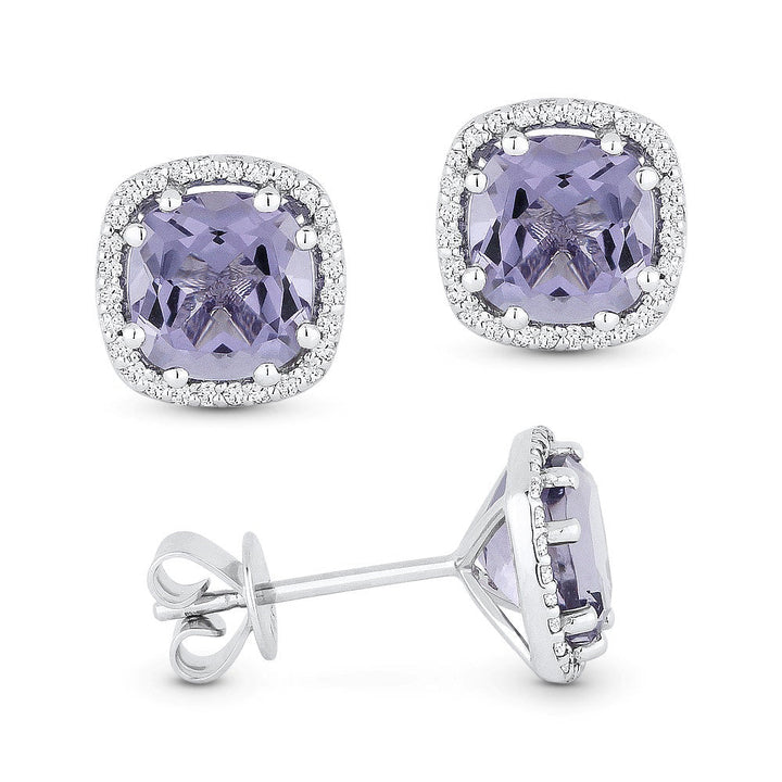 Beautiful Hand Crafted 14K White Gold 6MM Created Alexandrite And Diamond Essentials Collection Stud Earrings With A Push Back Closure