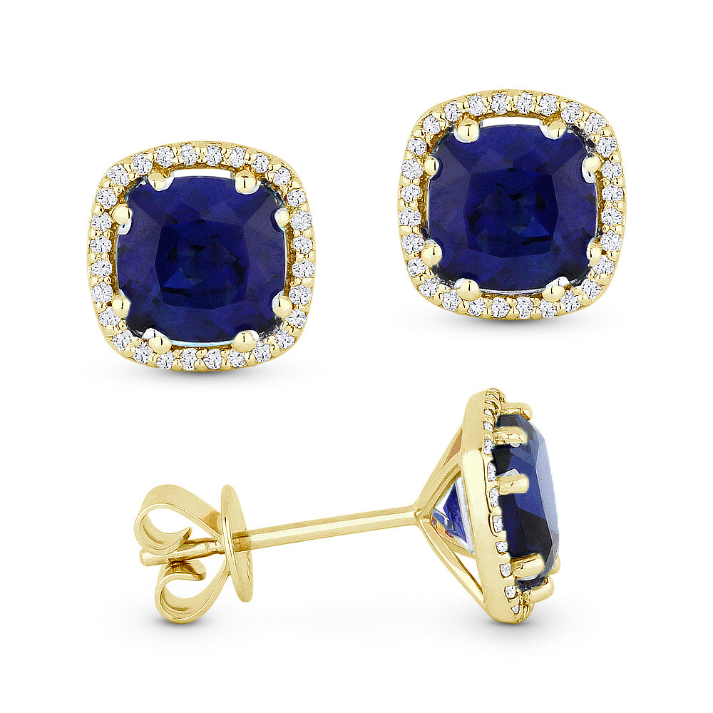 Madison L 14K Yellow Gold Created Sapphire Cushion Stud Earrings - style E1022BCY