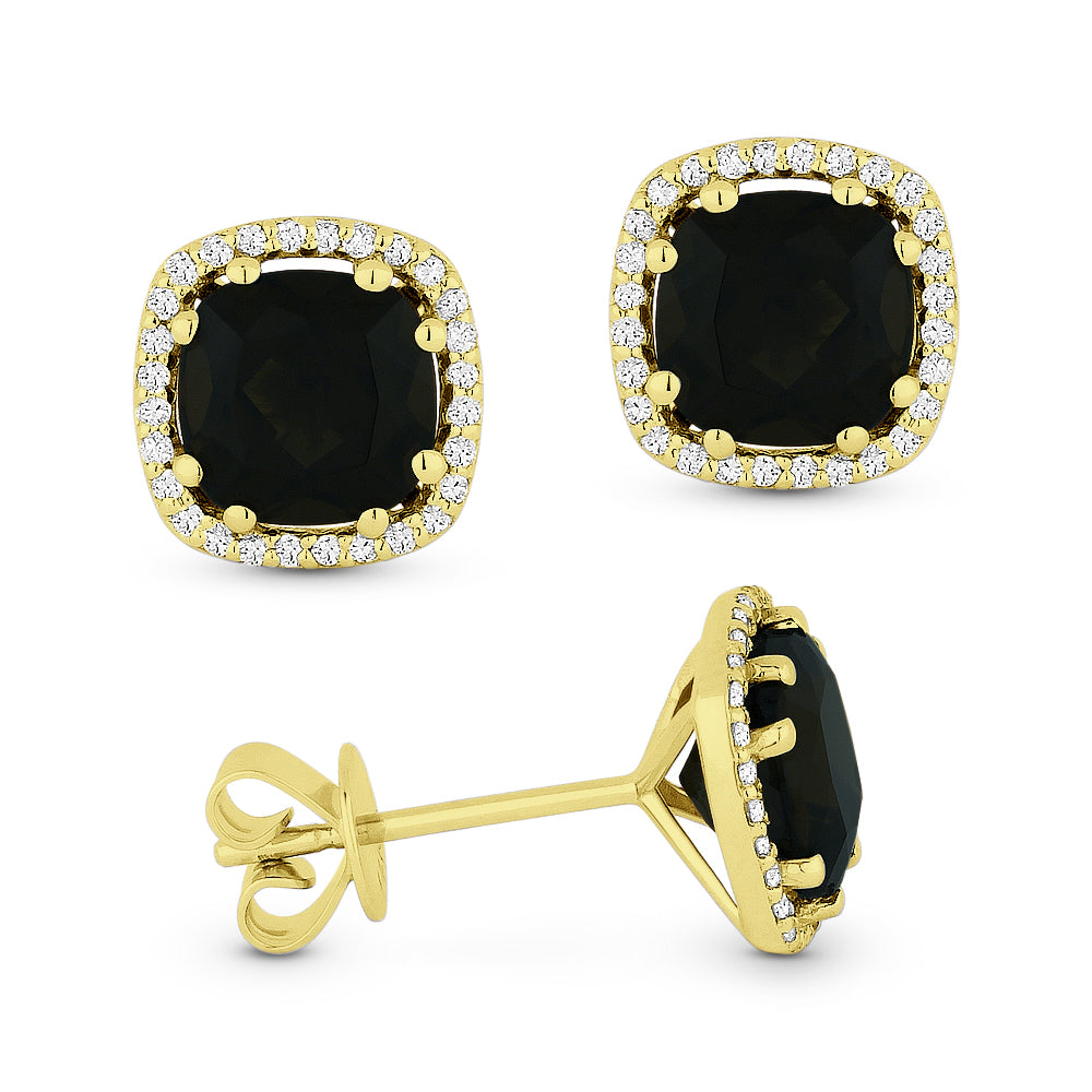 Beautiful Hand Crafted 14K Yellow Gold 6MM Black Onyx And Diamond Essentials Collection Stud Earrings With A Push Back Closure