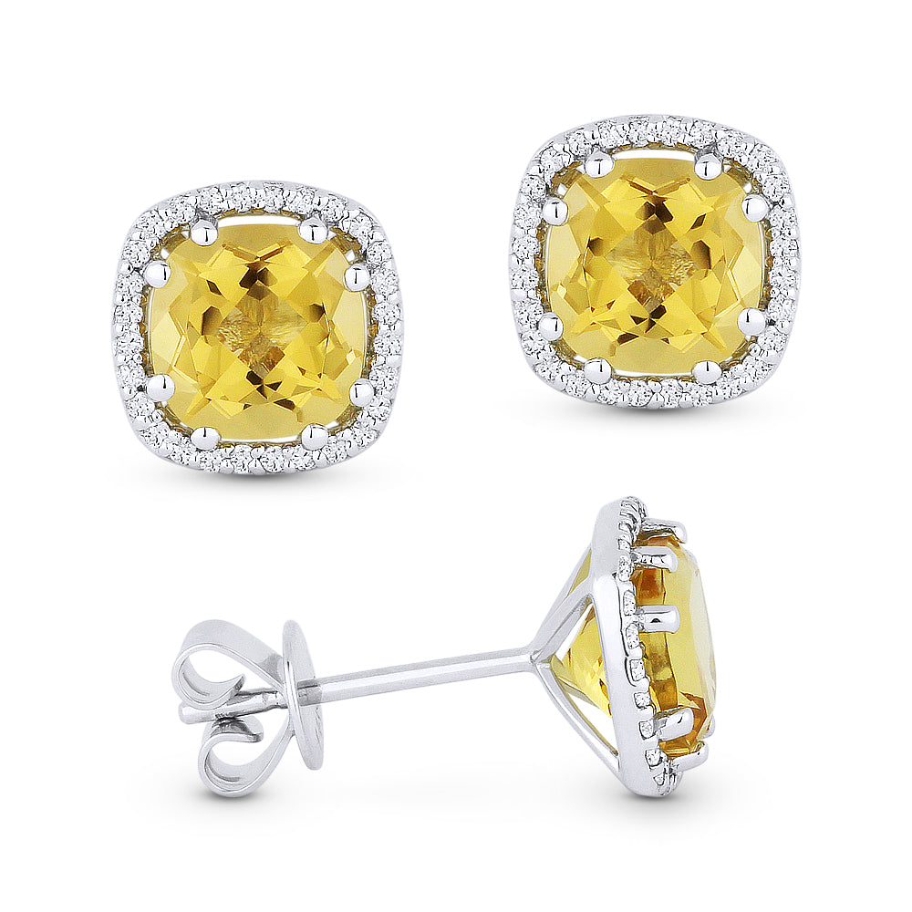 Beautiful Hand Crafted 14K White Gold 6MM Citrine And Diamond Essentials Collection Stud Earrings With A Push Back Closure