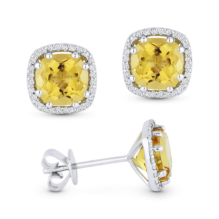 Beautiful Hand Crafted 14K White Gold 6MM Citrine And Diamond Essentials Collection Stud Earrings With A Push Back Closure