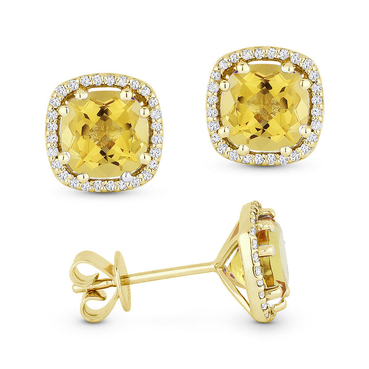 Beautiful Hand Crafted 14K Yellow Gold 6MM Citrine And Diamond Essentials Collection Stud Earrings With A Push Back Closure