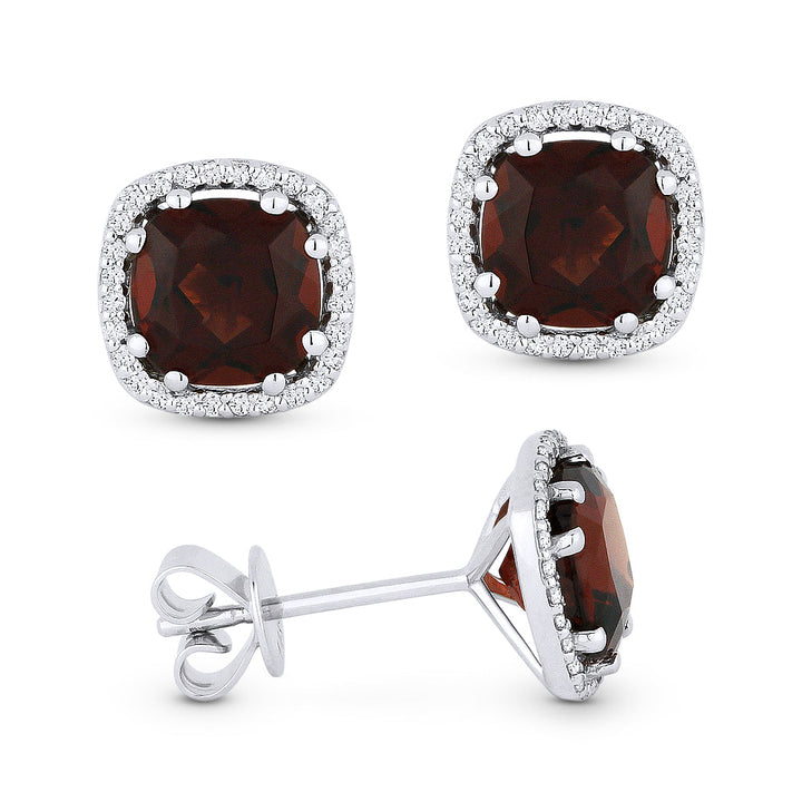 Beautiful Hand Crafted 14K White Gold 6MM Garnet And Diamond Essentials Collection Stud Earrings With A Push Back Closure