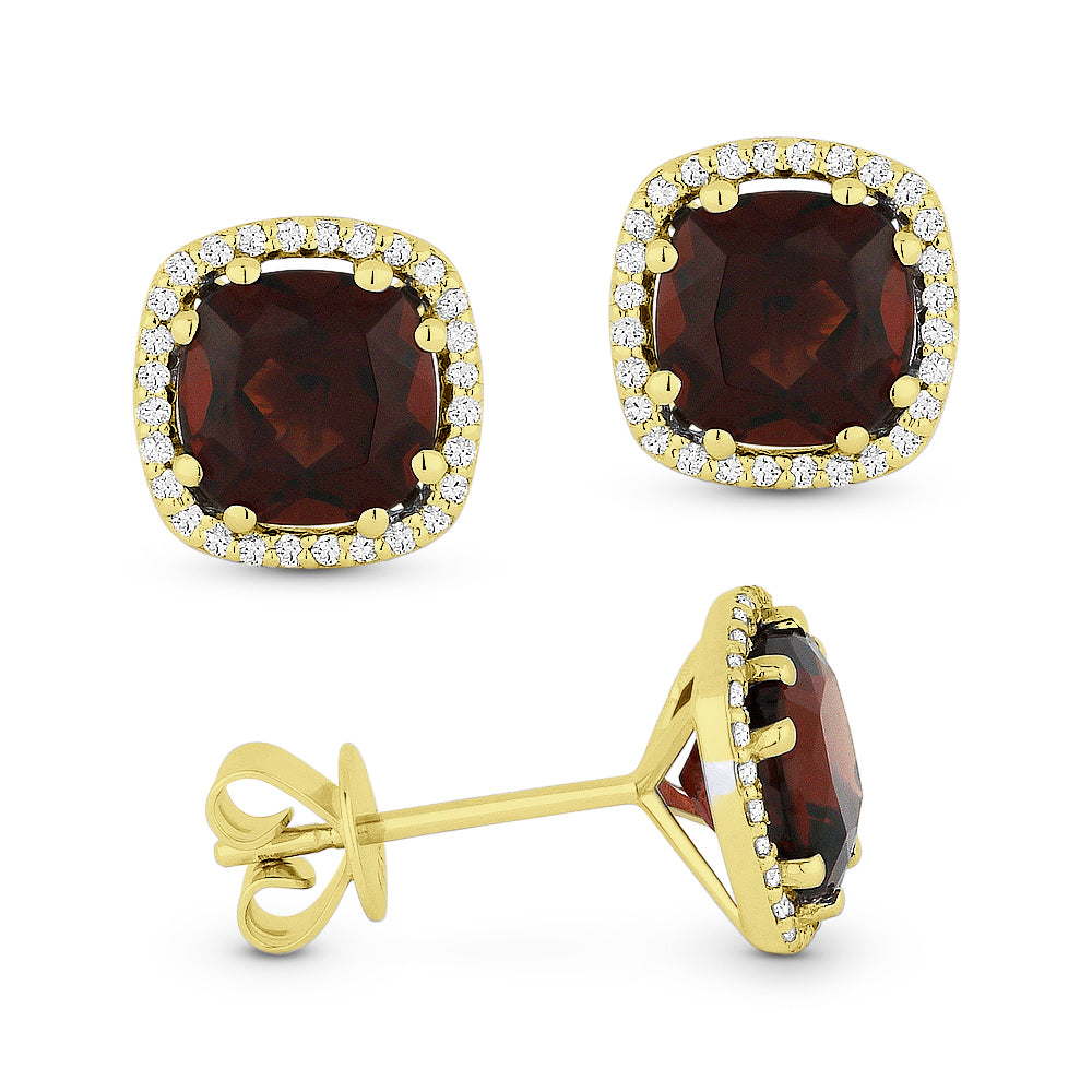 Beautiful Hand Crafted 14K Yellow Gold 6MM Garnet And Diamond Essentials Collection Stud Earrings With A Push Back Closure