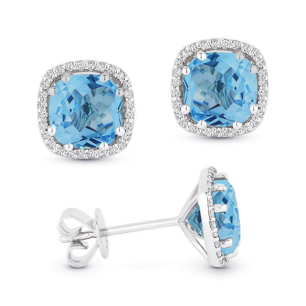 Beautiful Hand Crafted 14K White Gold 6MM London Blue Topaz And Diamond Essentials Collection Stud Earrings With A Push Back Closure