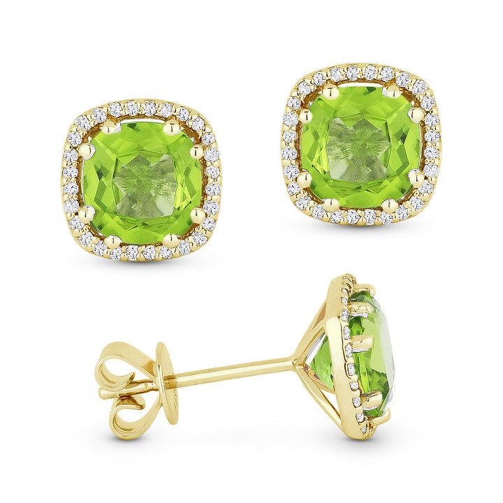 Beautiful Hand Crafted 14K Yellow Gold 6MM Peridot And Diamond Essentials Collection Stud Earrings With A Push Back Closure